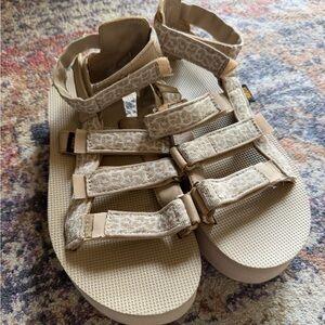 Teva Beige Strappy Platform Sandals